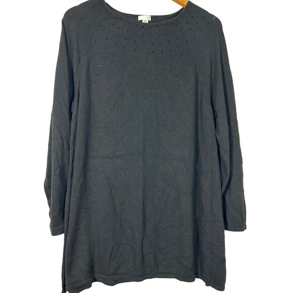 J Jill Sweater XL PETITE Black Studded Sparkle Wool Blend Long Raglan - Picture 1 of 11